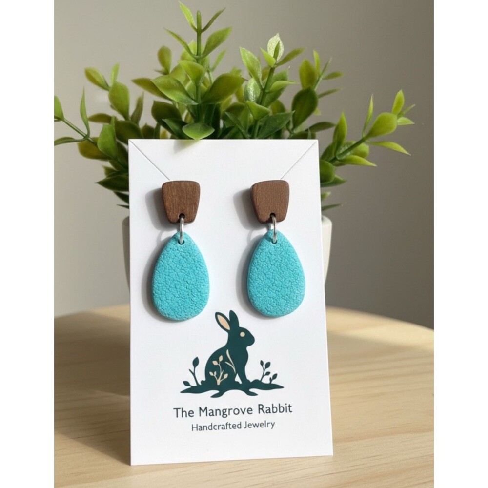 Blue & Brown 2 PC Dangle Handmade Polymer Clay Earrings Stainless Steel Posts